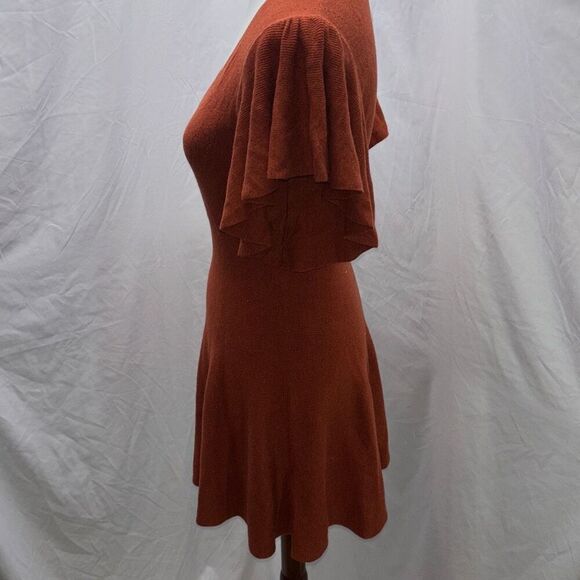 Free People flutter sleeve flare Knit dress XS rusty red brown - Picture 5 of 11